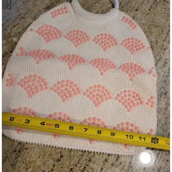Vintage Dweck Purse Scallop Retro Beaded Pink Round Handles Lucite? - Picture 12 of 13